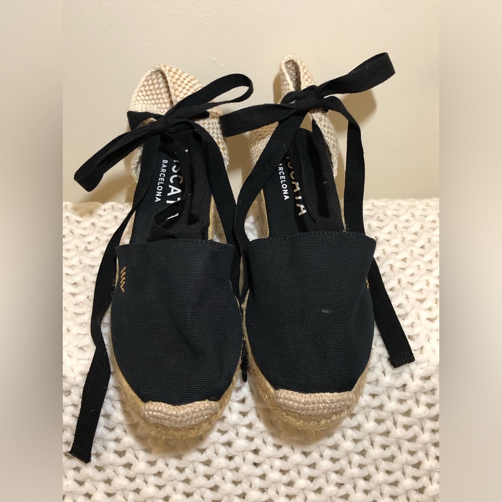 VISCATA escala espadrille black canvas wedges (sz 37)
